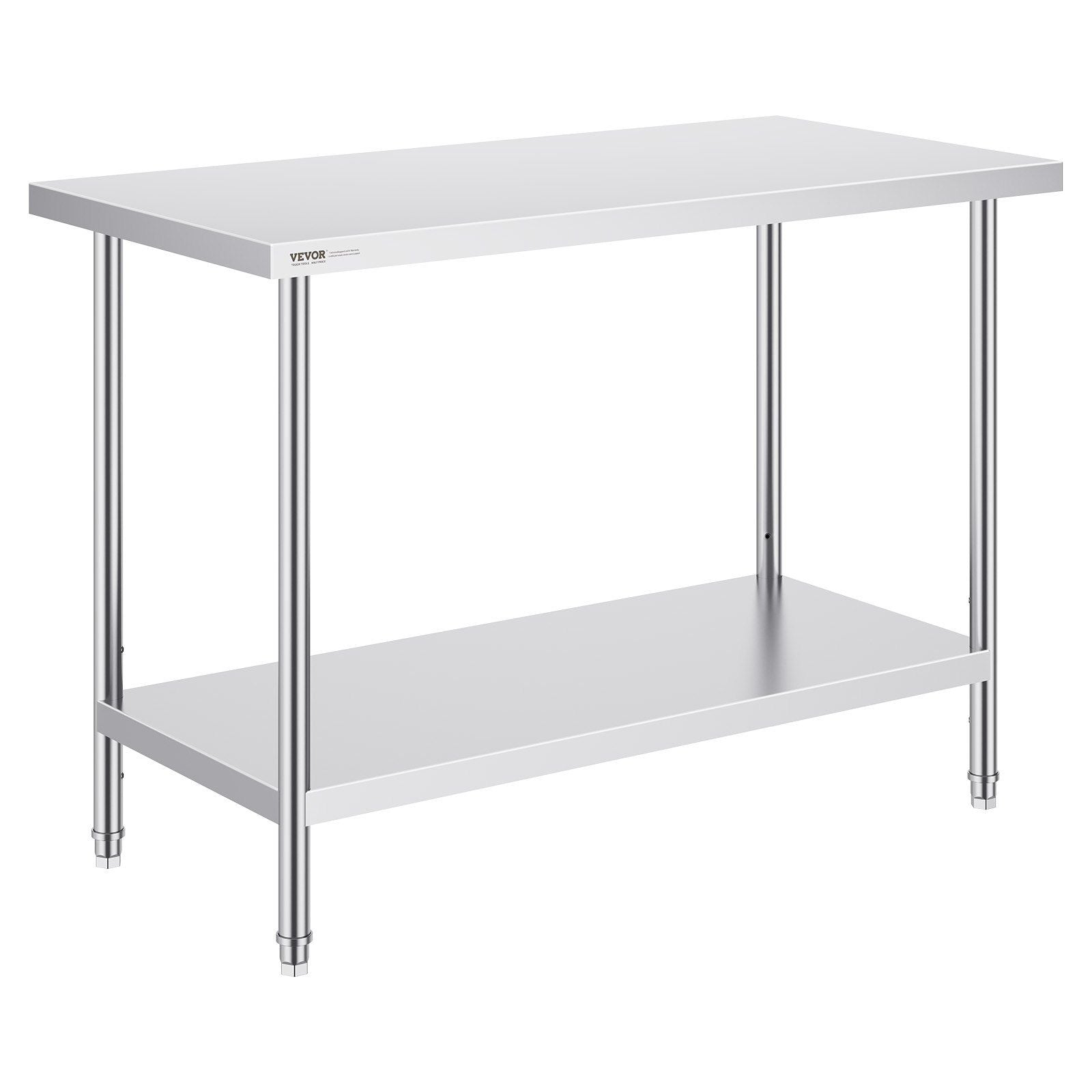 Stainless Steel Prep Table, 24 x 48 x 34 Inch, Heavy Duty Metal Worktable with 3 Adjustable Height Levels, Commercial Workstation for Kitchen Garage Restaurant Backyard