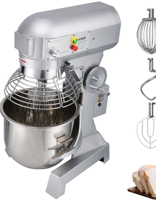 Load image into Gallery viewer, Commercial Food Mixer 10Qt 450W 3 Speeds Adjustable 110/178/390 RPM Heavy Duty 110V with Stainless Steel Bowl Dough Hooks Whisk Beater Premium for Schools Bakeries Restaurants Pizzerias
