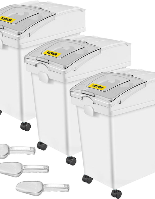 Load image into Gallery viewer, Ingredient Bin, 5.2 Gallons Capacity Ingredient Storage Bin, 3 Pcs/Set, PP Material Flour Bins On Wheels, White Shelf Ingredient Bin with Scoop and Sliding Lid, Commercial Storage Bins
