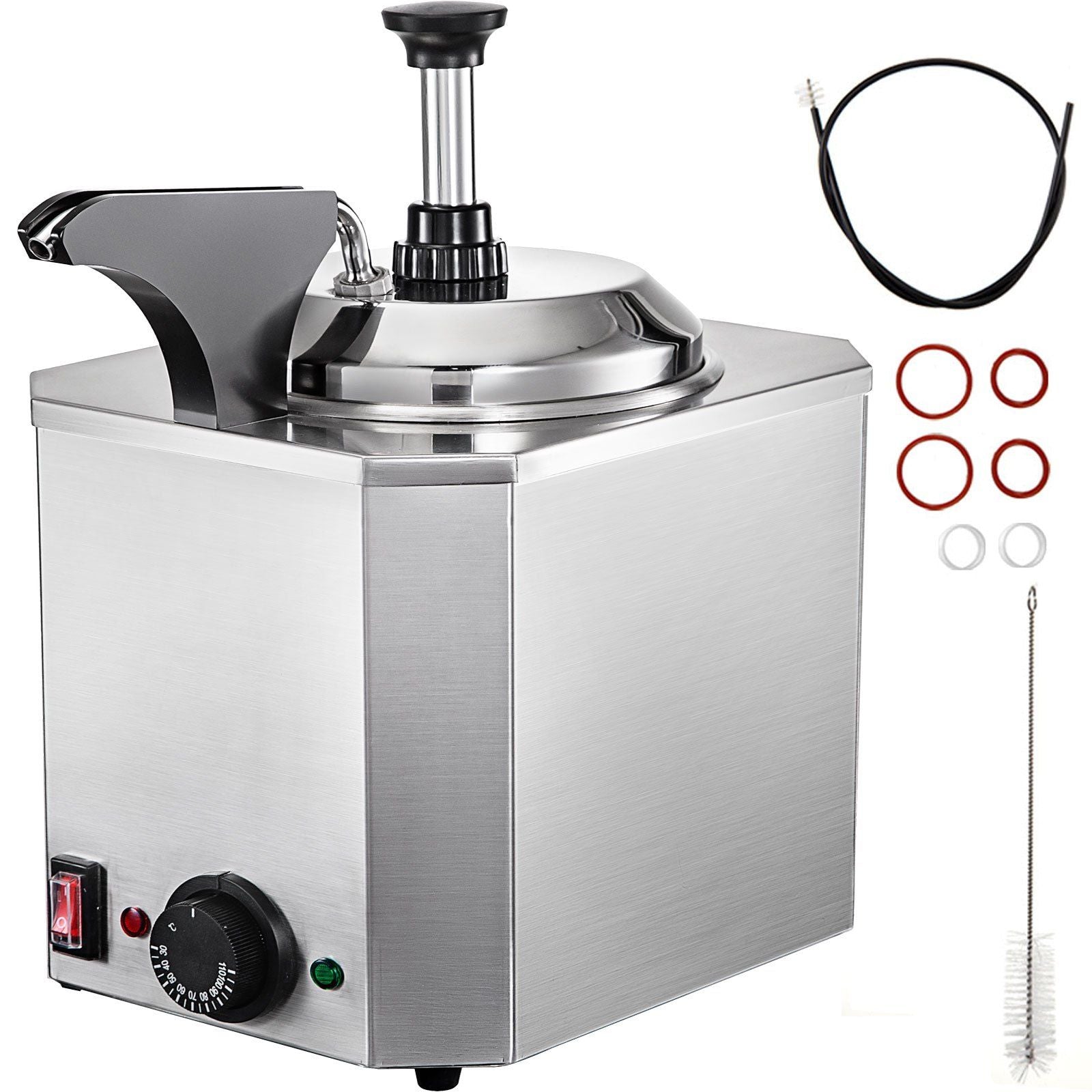 Cheese Dispenser with Pump, 2.6 Qt Capacity Cheese Warmer, Stainless Steel Hot Fudge Warmer with Pump 650W Cheese Dispenser, 30-110°C Temp Adjustable, for Hot Fudge Cheese Caramel