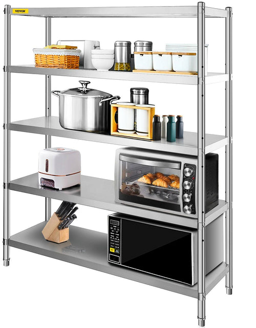 Load image into Gallery viewer, Stainless Steel Shelving 60x18.5 Inch 5 Tier Adjustable Shelf Storage Unit Stainless Steel Heavy Duty Shelving for Kitchen Commercial Office Garage Storage 330lb Per Shelf
