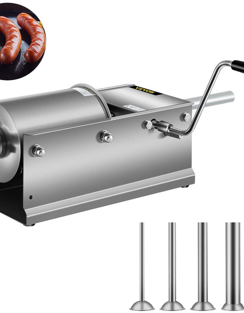 Load image into Gallery viewer, Horizontal Sausage Stuffer 3L/ 7Lbs Manual Sausage Maker With 5 Filling Nozzles Sausage Stuffing Machine For Home &amp; Commercial Use Stainless Steel
