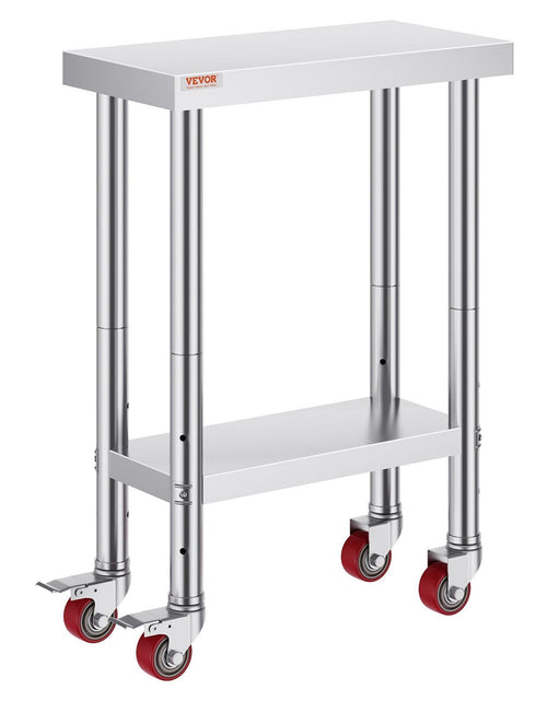 Load image into Gallery viewer, Stainless Steel Work Table with Wheels 24 x 12 x 32 Inch Prep Table with 4 Casters Heavy Duty Work Table for Commercial Kitchen Restaurant Business

