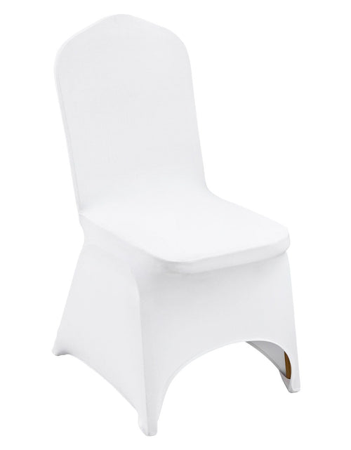 Load image into Gallery viewer, Stretch Spandex Folding Chair Covers, Universal Fitted Arched Front Cover, Removable Washable Protective Slipcovers, for Wedding, Holiday, Banquet, Party, Celebration, Dining (100PCS White)
