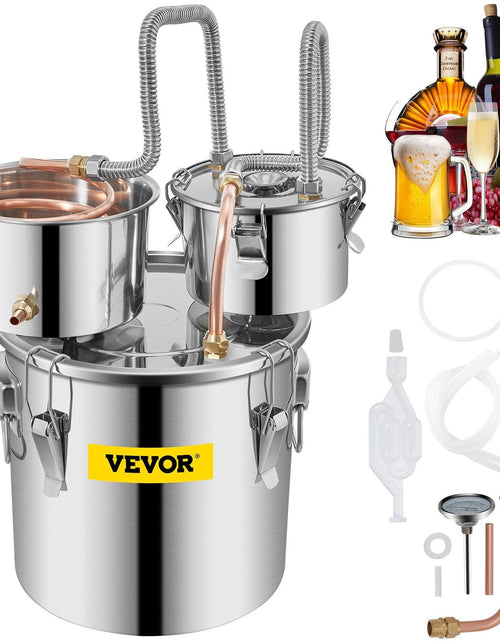 Load image into Gallery viewer, Alcohol Still, 3 Gallon, Stainless Steel Alcohol Distiller with Copper Tube &amp; Build-in Thermometer &amp; Water Pump, Double Thumper Keg Home Brewing Kit, for DIY Whiskey Wine Brandy

