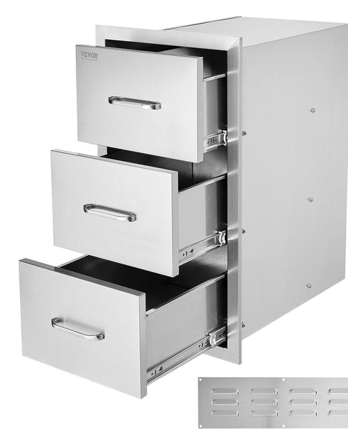 Load image into Gallery viewer, Outdoor Kitchen Drawers 16" W x 28.5" H x 20.5" D, Flush Mount Triple Access BBQ Drawers Stainless Steel with Handle, BBQ Island Drawers for Outdoor Kitchens or Patio Grill Station
