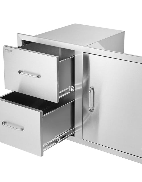 Load image into Gallery viewer, Outdoor Kitchen Door Drawer Combo 32.5" W x 21.7" H x 20.5''D, Access Door/Double Drawers with Paper Towel Rack, BBQ Island Drawers with Stainless Steel Handles for Outdoor Kitchen
