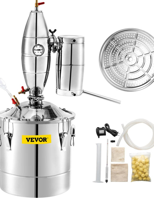 Load image into Gallery viewer, 70L 18.5Gal Water Alcohol Distiller 304 Stainless Steel Alcohol Still Wine Making Boiler Home Kit with Thermometer for Whiskey Brandy Essential, Sliver
