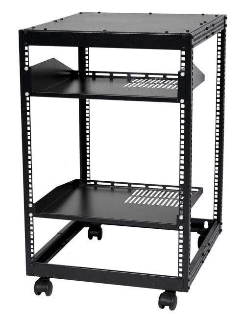Load image into Gallery viewer, 15U Open Frame Server Rack, 23''-40'' Adjustable Depth, Free Standing or Wall Mount Network Server Rack, 4 Post AV Rack with Casters, Holds All Your Networking IT Equipment AV Gear Router Modem
