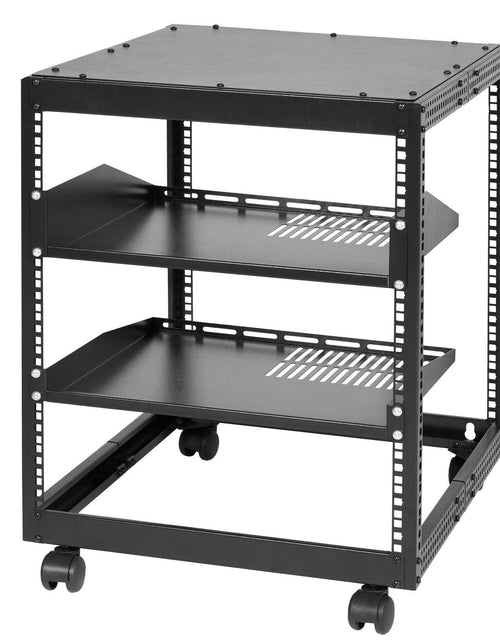 Load image into Gallery viewer, 12U Open Frame Server Rack, 15''-40'' Adjustable Depth, Free Standing or Wall Mount Network Server Rack, 4 Post AV Rack with Casters, Holds All Your Networking IT Equipment AV Gear Router Modem
