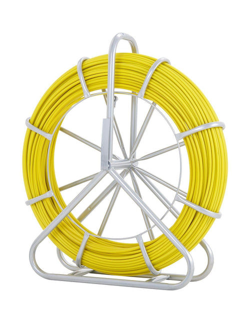 Load image into Gallery viewer, Fish Tape Fiberglass, 656 ft, 1/4 inch, Duct Rodder Fishtape Wire Puller, Cable Running Rod with Steel Reel Stand, 3 Pulling Heads, Fishing Tools for Walls and Electrical Conduit, Non-Conductive
