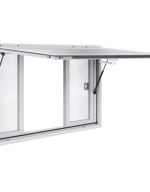 Load image into Gallery viewer, Concession Window 53"x33", Aluminum Alloy Food Truck Service Window with 4 Horizontal Sliding Windows &amp; Awning Door &amp; Drag Hook, Up to 85 Degrees Serving Window for Food Truck Concession Trailer

