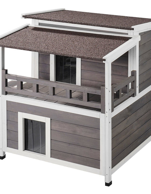 Load image into Gallery viewer, Outdoor Cat House 2-story Wooden Feral Cat Shelter with Balcony &amp; Roof
