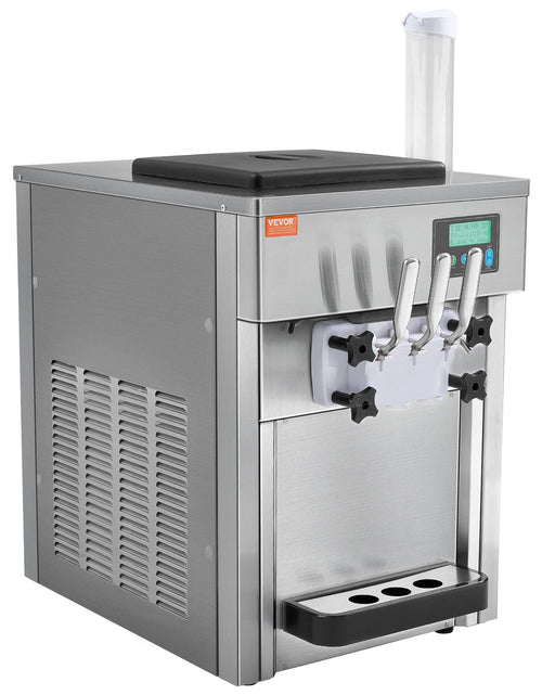 Load image into Gallery viewer, Commercial Ice Cream Machine, 21 QT/H Yield, 1800W 3-Flavor Countertop Soft Serve Ice Cream Maker, 2 x 4L Hopper 2 x 1.8L Cylinder, LCD Panel Auto Clean Pre-cooling, for Restaurant Snack Bar

