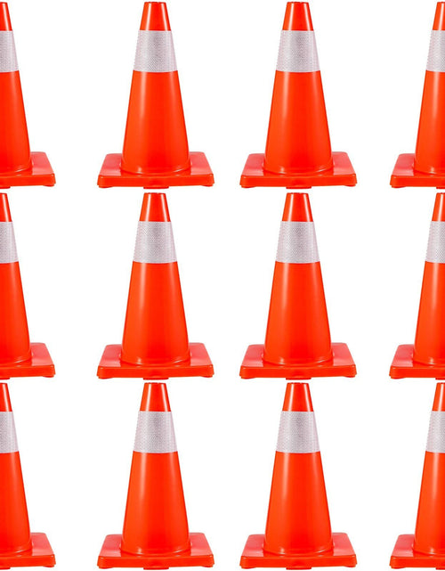 Load image into Gallery viewer, 12Pack 18" Traffic Cones, Safety Road Parking Cones PVC Base, Orange Traffic Cone with Reflective Collars, Hazard Construction Cones for Home Traffic Parking
