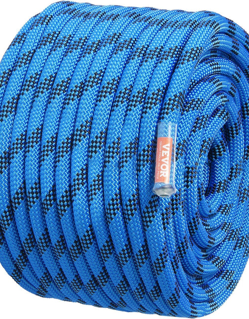 Load image into Gallery viewer, 12.7mm Static Climbing Rope, 45.7M(150ft) Outdoor Rock Climbing Rope 32KN Breaking Tension, Fiber Rope with Steel Snap Hooks for Escape, Rappelling, Fire Rescue, Blue
