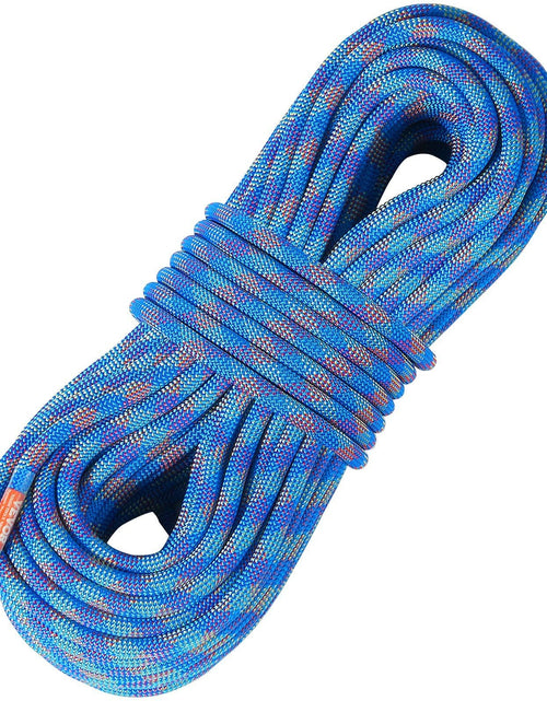 Load image into Gallery viewer, 10.2mm Dynamic Climbing Rope, 50M(164ft) Outdoor Rock Climbing Rope 25KN Breaking Tension, Fiber Rope with Steel Snap Hooks for Escape, Rappelling, Fire Rescue, Blue
