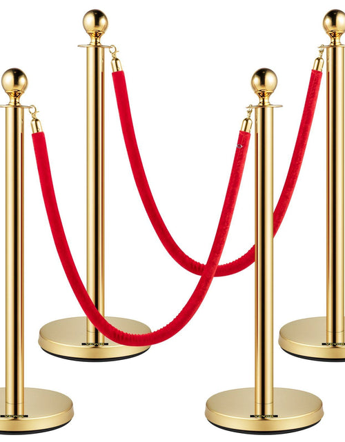 Load image into Gallery viewer, 38 Inch Stanchion Posts Queue, Red Velvet Rope (3, Gold)
