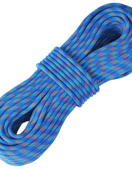 Load image into Gallery viewer, 10.2mm Dynamic Climbing Rope, 60M(197ft) Outdoor Rock Climbing Rope 25KN Breaking Tension, Fiber Rope with Steel Snap Hooks for Escape, Rappelling, Fire Rescue, Blue
