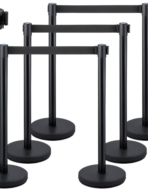Load image into Gallery viewer, 6 PCS Black Stanchion Posts Stainless Steel Stanchion Queue Post Black Belt Retractable 36In for Both Indoor and Outdoor use.
