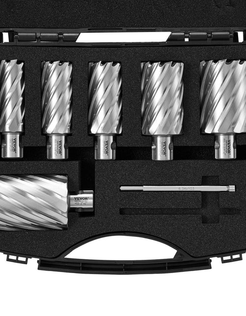 Load image into Gallery viewer, Annular Cutter Set, 6 pcs Universal Shank Mag Drill Bits, 1" to 2" Cutting Diameter, 2" Cutting Depth, M2AL High-Speed Steel, with 2 Pilot Pins and Portable Case, for Using with Magnetic Drills
