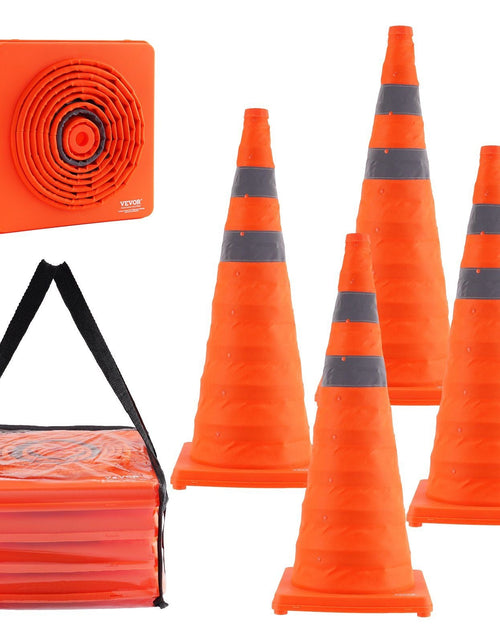 Load image into Gallery viewer, Safety Cones, 4 Pack 28 inch Collapsible Traffic Cones, Construction Cones with Reflective Collars, Wide Base and A Storage Bag, for Traffic Control, Driving Training, Parking Lots
