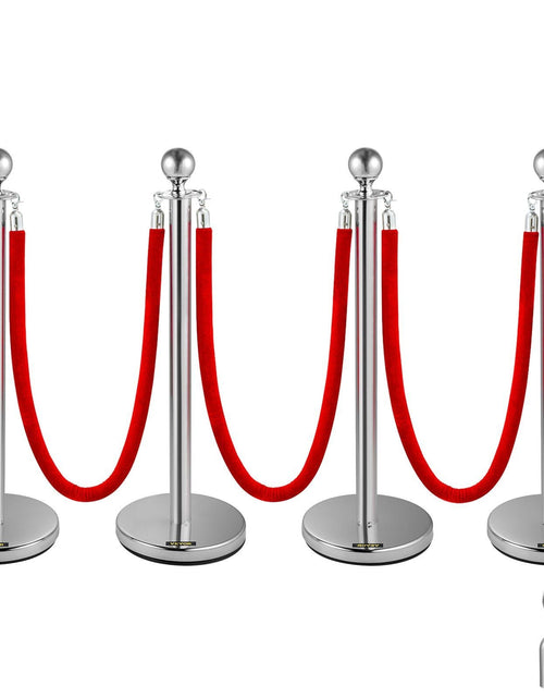 Load image into Gallery viewer, 38 Inch Stanchion Posts Queue, Red Velvet Rope (3, Silver)
