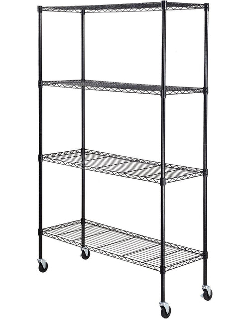 Load image into Gallery viewer, Storage Shelving Unit with Wheels, 4-Tier Adjustable, 700 lbs Capacity, Heavy Duty Garage Shelves Metal Organizer Wire Rack, Black, 47.2" L x 17.7" W x 74" H for Kitchen Pantry Basement Bathroom
