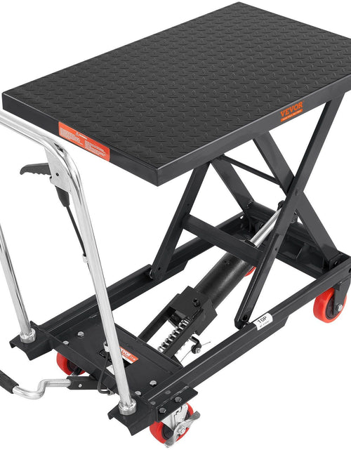 Load image into Gallery viewer, Hydraulic Lift Table Cart, 500lbs Capacity 28.5" Lifting Height, Manual Single Scissor Lift Table with 4 Wheels and Non-slip Pad, Hydraulic Scissor Cart for Material Handling, Black
