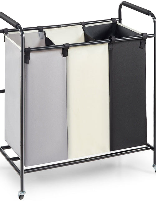 Load image into Gallery viewer, 3-Section Laundry Basket, Heavy Duty Laundry Hamper Storage Organizer, Laundry Sorter Cart with Heavy Duty Lockable Wheels for Dirty Clothes in Laundry Room Bedroom
