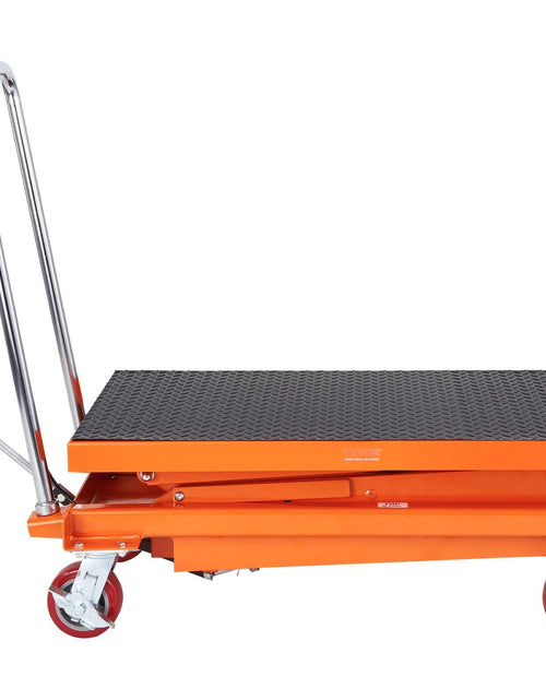 Load image into Gallery viewer, Hydraulic Lift Table Cart, 770lbs Capacity 59" Lifting Height, Manual Double Scissor Lift Table with 4 Wheels and Non-slip Pad, Hydraulic Scissor Cart for Material Handling and Transportation
