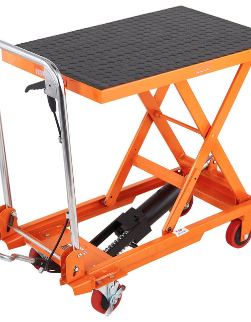 Load image into Gallery viewer, Hydraulic Lift Table Cart, 330lbs Capacity 28.5" Lifting Height, Manual Single Scissor Lift Table with 4 Wheels and Non-slip Pad, Hydraulic Scissor Cart for Material Handling and Transportation
