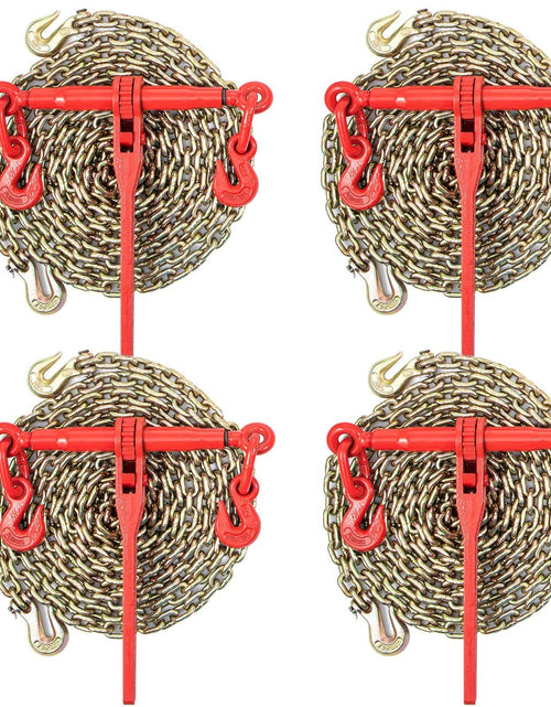 Load image into Gallery viewer, Chain Load Binder, 5/16" Tie Down Kit w/ 6600LBS Working Load Capacity and Two Grab Hooks, Includes (4) Ratchet Binders - (4) 21' Grade 80 Chains, Transport Load Package for Hauling, Towing
