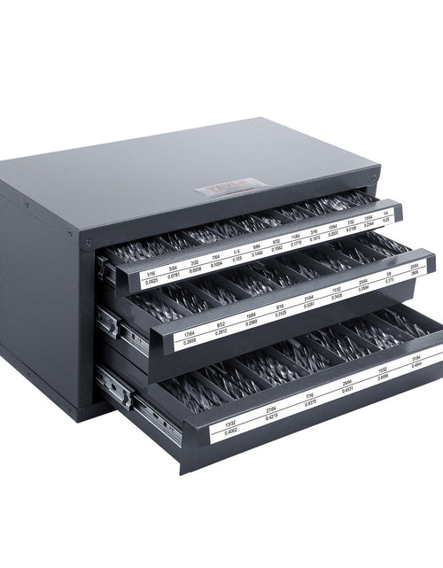 Load image into Gallery viewer, Drill Bit Dispenser Cabinet, Three-Drawer Drill Bit Organizer Cabinet for 1/16" to 1/2", Steel Drill Dispenser Organizer Cabinet with Labels, Stackable Drill Dispenser for Drill Bit Storage
