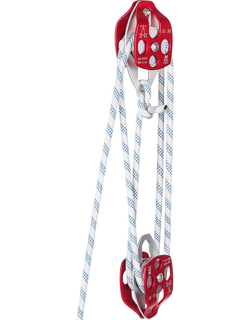 Load image into Gallery viewer, Twin Sheave Block and Tackle 1/2" x 100Ft Twin Sheave Block with Braid Rope 30-35KN 6600-7705LBS Double Pulley Rigging
