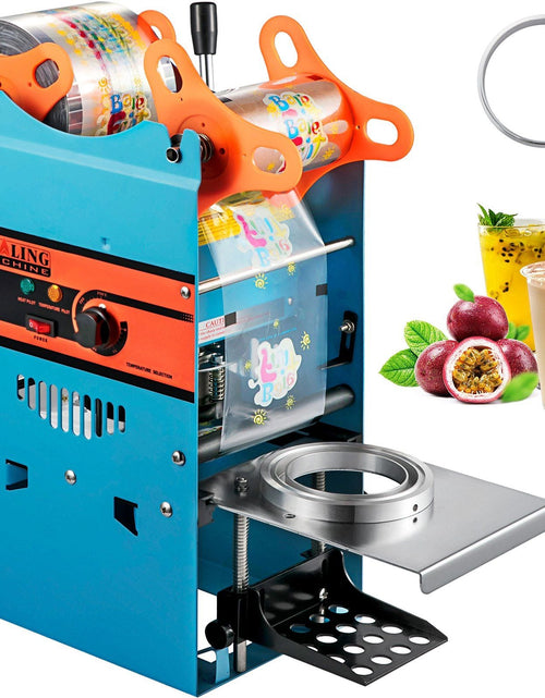 Load image into Gallery viewer, Manual Tea Cup Sealer Machine, 300-500 Cup/h Manual Boba Tea Sealer Machine, Blue Boba Tea Sealing Machine, 90/95mm Cup Diameter Cup Sealing Machine with Heating Technology for Bubble Milk Tea

