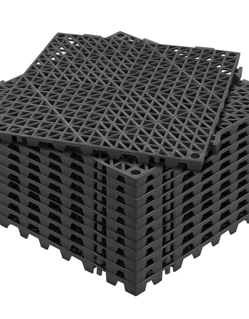 Load image into Gallery viewer, Modular Interlocking Cushion, 12 Pack 12" x 12" Splicing Drainage Mats, PVC Interlocking Drainage Floor Tiles, Non-Slip Drainage Holes for Restroom, Bathroom, Kitchen, Pool, Wet Areas, Black
