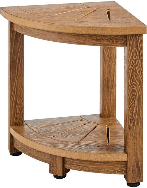 Load image into Gallery viewer, Corner Shower Bench, 16.5" Height 12.8" Radius, Faux Wood Grain Polystyrene, 350 LBS with Storage Shelf, Water Resistant, Shower Stool for Inside &amp; Outside Shower, for Bathroom, Living Room
