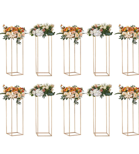 10PCS 31.5inch High Wedding Flower Stand, With Acrylic Laminate,Metal Vase Column Geometric Centerpiece Stands, Gold Rectangular Floral Display Rack for Events Reception, Party Decoration