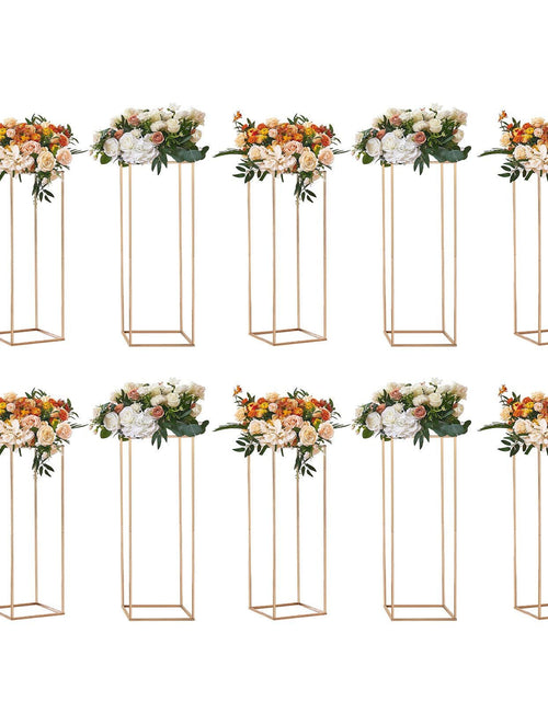Load image into Gallery viewer, 10PCS 31.5inch High Wedding Flower Stand, With Acrylic Laminate,Metal Vase Column Geometric Centerpiece Stands, Gold Rectangular Floral Display Rack for Events Reception, Party Decoration
