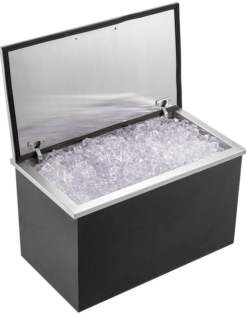 Load image into Gallery viewer, Drop in Ice Chest, 24"L x 20"W x 15"H Stainless Steel Ice Cooler, Commercial Ice Bin with Hinged Cover, 40 qt Outdoor Kitchen Ice Bar, Drain-pipe and Drain Plug Included, for Cold Wine Beer
