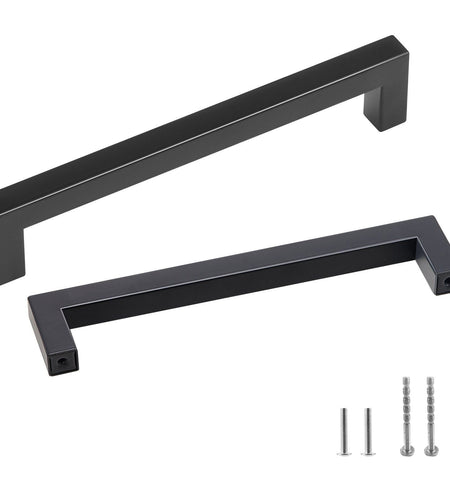 10 Pack Cabinet Pulls, 5.03in / 128mm Center to Center Slim Square Kitchen Cabinet Drawer, Stainless Steel Modern Kitchen Cupboard Door Handles for Kitchen Bathroom Bar Hardware Matte Black