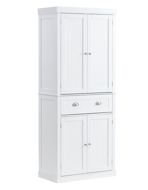 Load image into Gallery viewer, 72" Kitchen Pantry Storage Cabinet, Freestanding Utility Cabinets with Doors, Drawer and 3 Adjustable Shelves, Tall Food Buffet Pantries for Kitchen, Living Room, Dinning Room, Laundry, White
