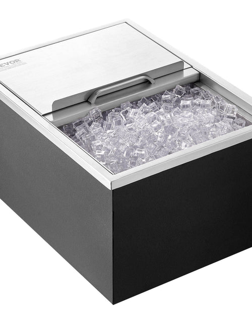 Load image into Gallery viewer, Drop in Ice Chest, 24"L x 18"W x 13"H Stainless Steel Ice Cooler, Commercial Ice Bin with Sliding Cover, 40.9 qt Outdoor Kitchen Ice Bar, Drain-pipe and Drain Plug Included, for Cold Wine Beer
