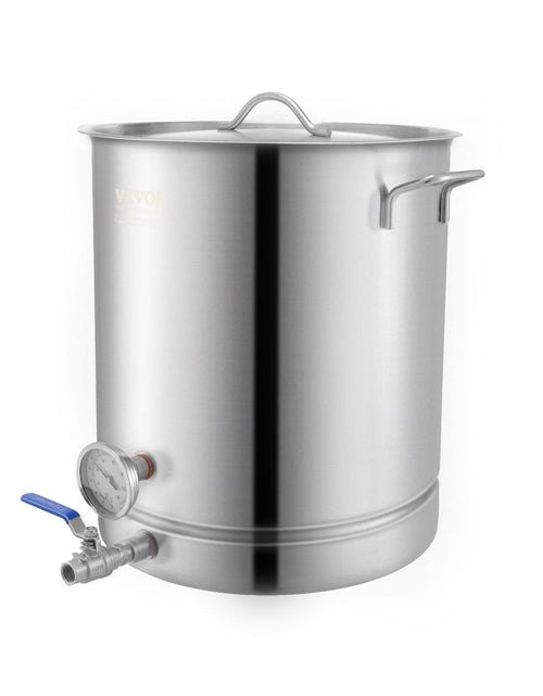 Load image into Gallery viewer, Stainless Steel Kettle, 16 GALLON Brewing Pot, Tri Ply Bottom for Beer, Brew Kettle Pot, Home Brewing Supplies Includes Lid, Handle, Thermometer, Ball Valve Spigot, Filter, Filter Tray
