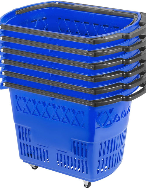 Load image into Gallery viewer, 6PCS Shopping Carts, Blue Shopping Baskets with Handles, Plastic Rolling Shopping Basket with Wheels, Portable Shopping Basket Set for Retail Store
