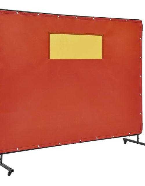 Load image into Gallery viewer, Welding Screen with Frame, 6' x 8' Welding Curtain Screens, Flame-Resistant Vinyl Welding Protection Screen with 4 Swivel Wheels (2 Lockable) &amp; Transparent Window for Workshop/Industrial, Red
