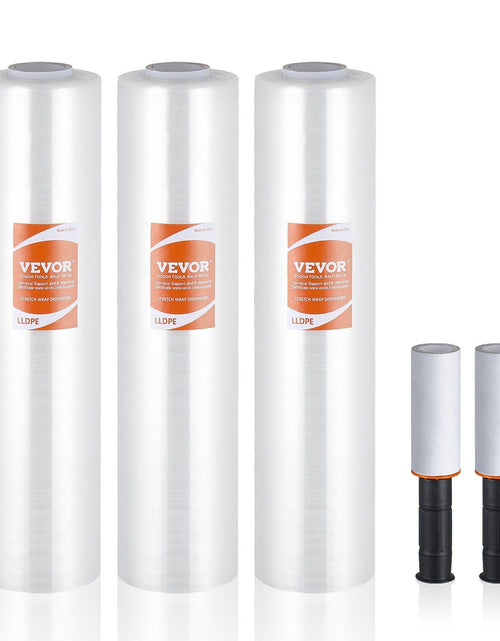 Load image into Gallery viewer, Stretch Film, 15 inches x 1000 feet, 3 Pack, 60 Gauge Industrial Strength Clear Durable Stretch Wrap Roll, Heavy Duty Shrink Film Stretch Wrap with Handles for Pallet Wrapping Shipping Moving
