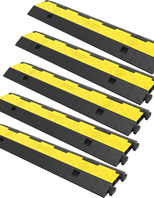 Load image into Gallery viewer, Cable Protector Ramp, 5 Packs 2 Channels Speed Bump Hump, Rubber Modular Speed Bump Rated 11000 LBS Load Capacity, Protective Wire Cord Ramp Driveway Rubber Traffic Speed Bumps Cable Protector
