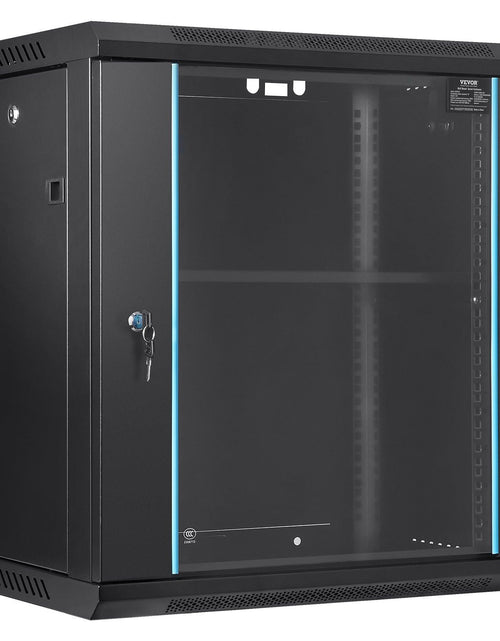 Load image into Gallery viewer, 12U Wall Mount Network Server Cabinet, 15.5'' Deep, Server Rack Cabinet Enclosure, 200 lbs Max. Ground-mounted Load Capacity, with Locking Glass Door Side Panels, for IT Equipment, A/V Devices
